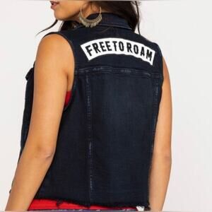 Idyllwind Vest Women XS Jean Jacket Free To Roam Washed Black Denim Country Moto